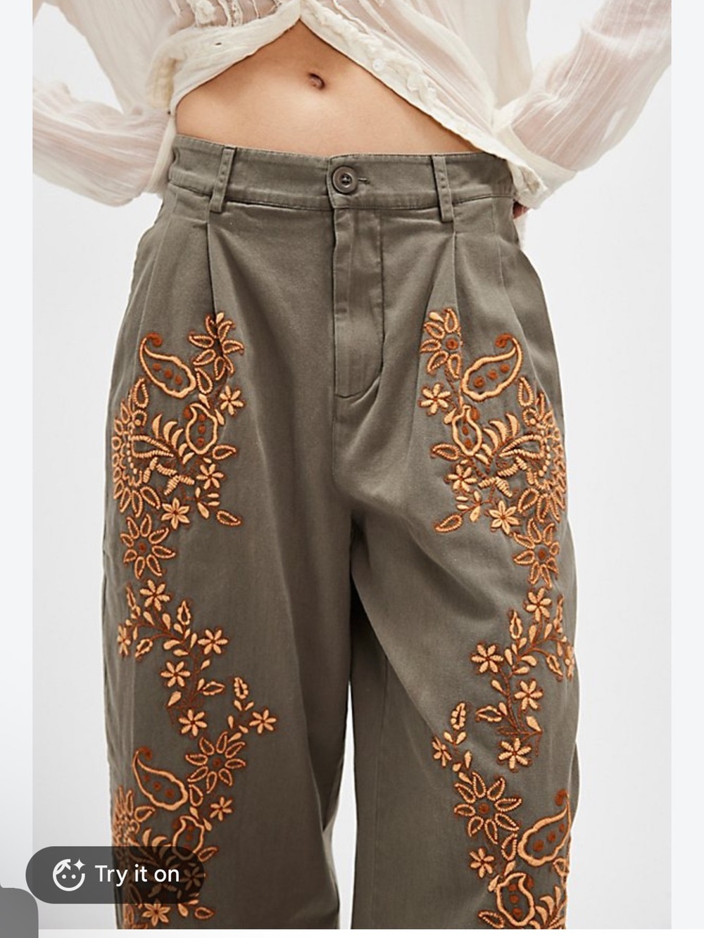 Free People Marrakesh Embroidered Wide Leg Trouser Pants 10